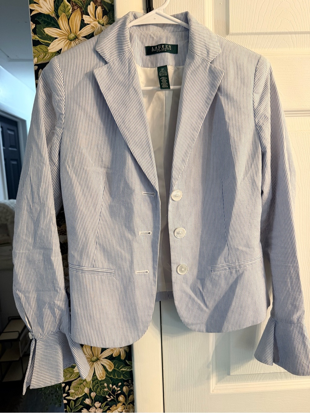 Lauren Ralph Lauren Petite Blue & White Pinstripe Blazer - Size 2P